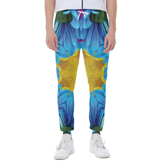 Blue And Pink Flowers Kaleidoscope Print Scuba Joggers