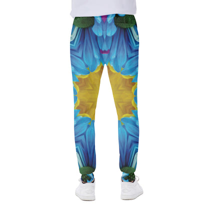 Blue And Pink Flowers Kaleidoscope Print Scuba Joggers