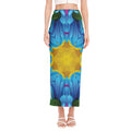 Blue And Pink Flowers Kaleidoscope Print Side Slit Maxi Skirt