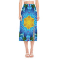 Blue And Pink Flowers Kaleidoscope Print Side Slit Midi Skirt