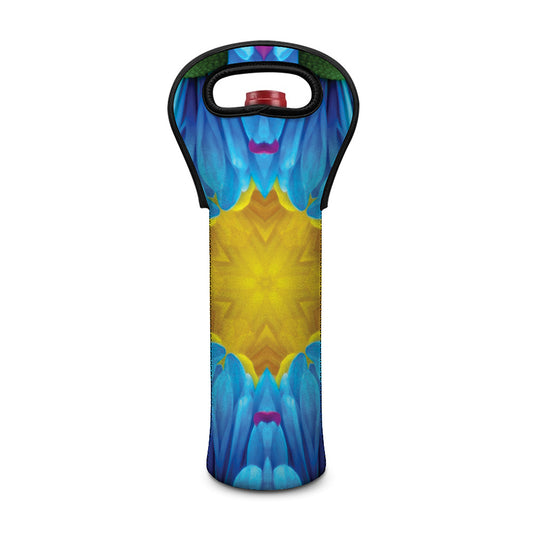 Blue And Pink Flowers Kaleidoscope Print Single Neoprene Wine Tote