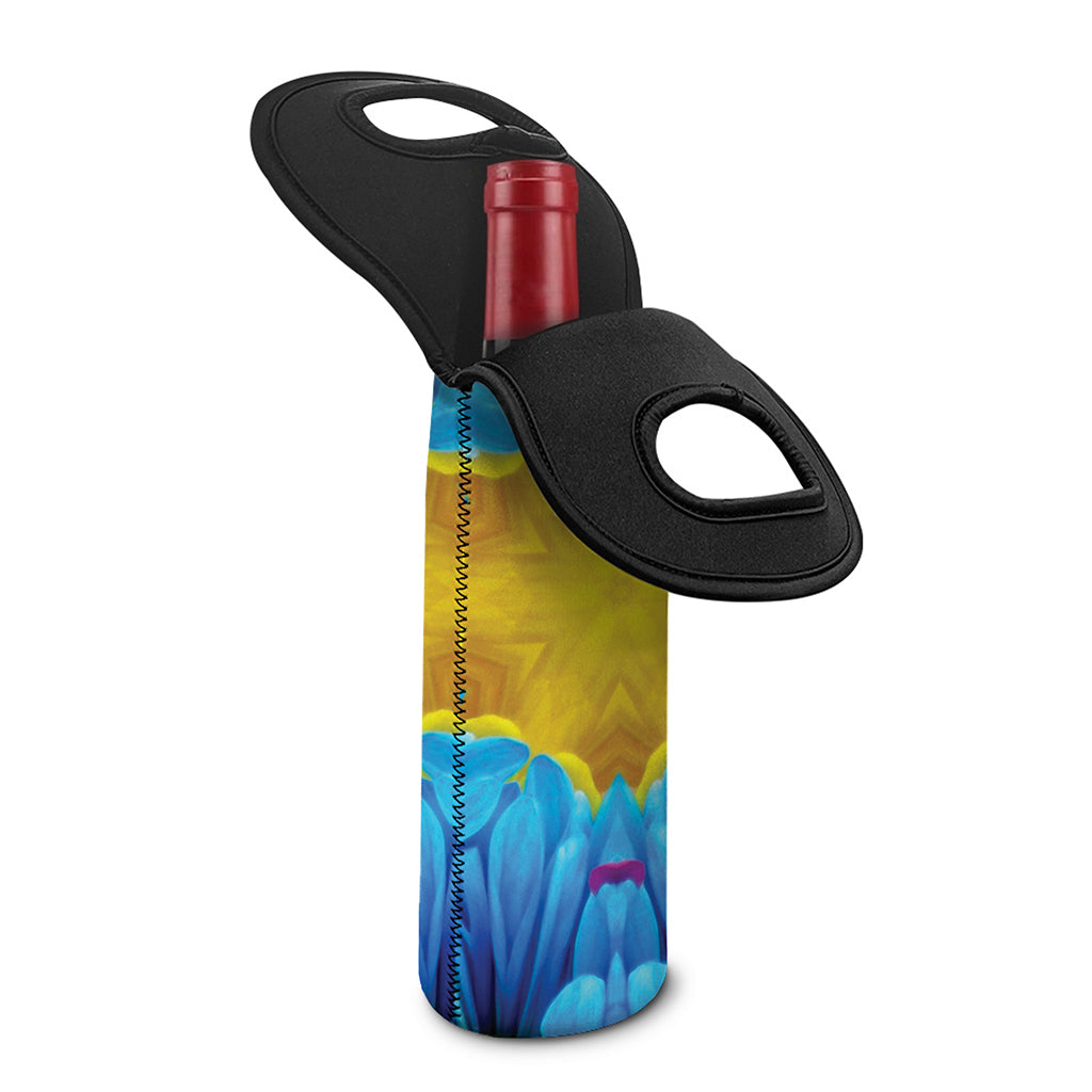 Blue And Pink Flowers Kaleidoscope Print Single Neoprene Wine Tote
