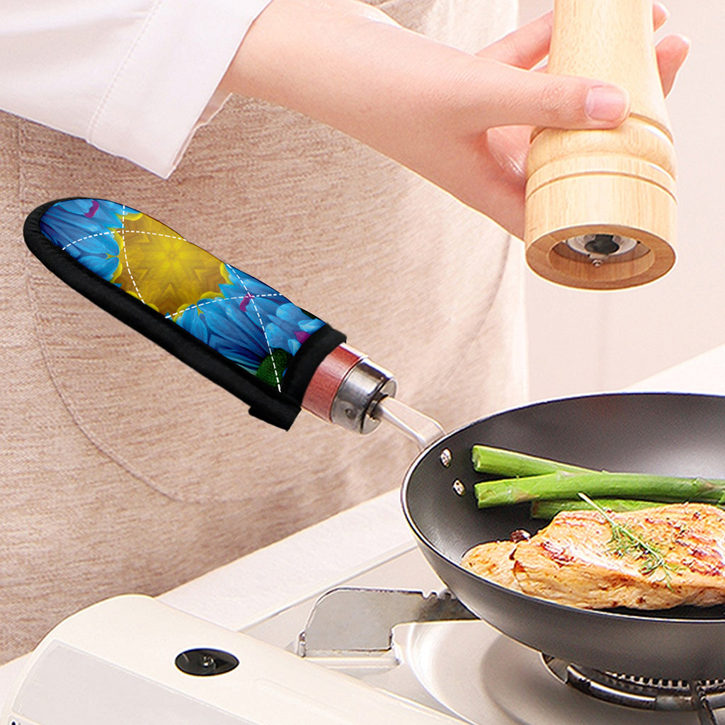 Blue And Pink Flowers Kaleidoscope Print Skillet Handle Cover