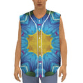 Blue And Pink Flowers Kaleidoscope Print Sleeveless Baseball Jersey