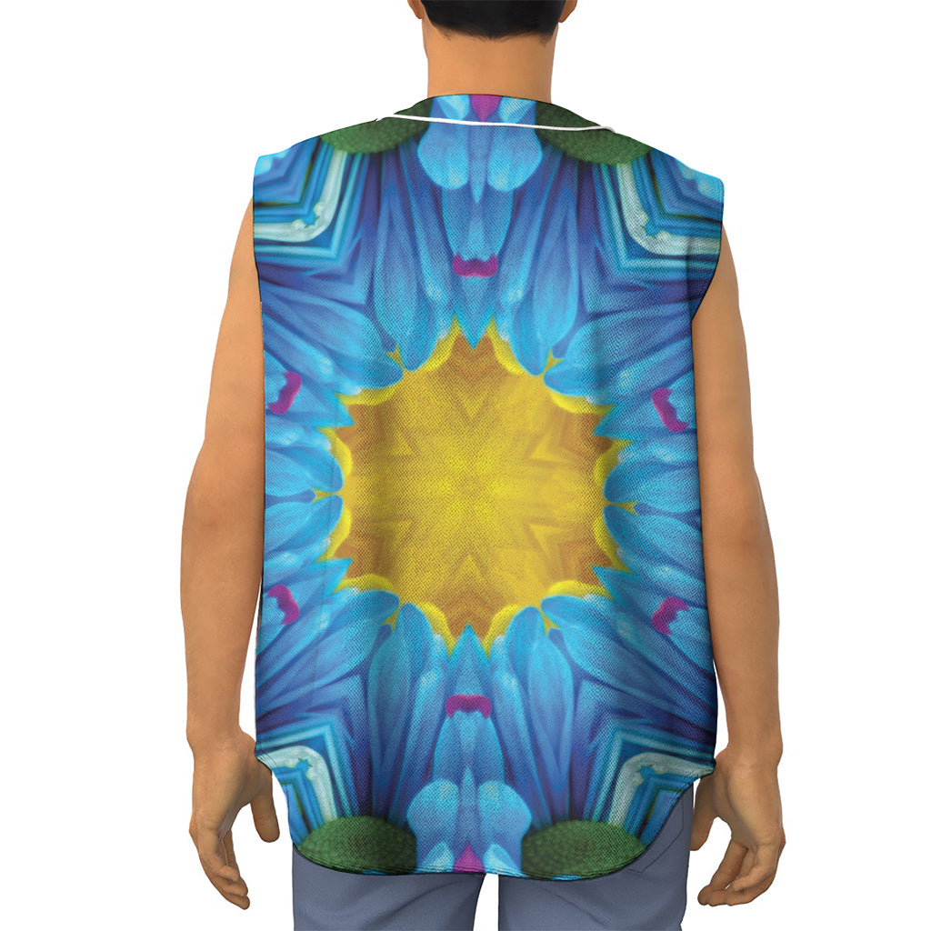Blue And Pink Flowers Kaleidoscope Print Sleeveless Baseball Jersey