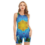 Blue And Pink Flowers Kaleidoscope Print Sleeveless One Piece Swimsuit