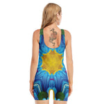 Blue And Pink Flowers Kaleidoscope Print Sleeveless One Piece Swimsuit