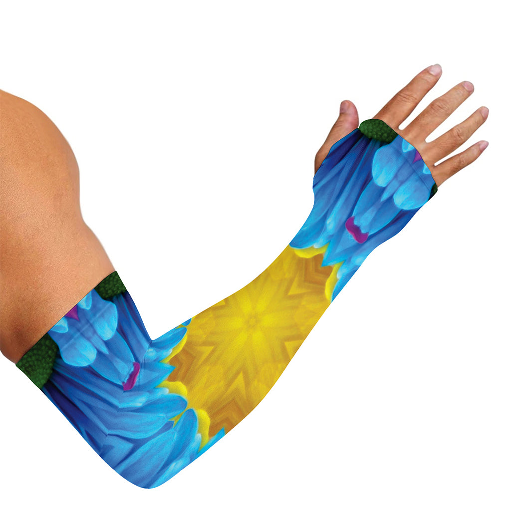 Blue And Pink Flowers Kaleidoscope Print Sun Protection Arm Sleeves