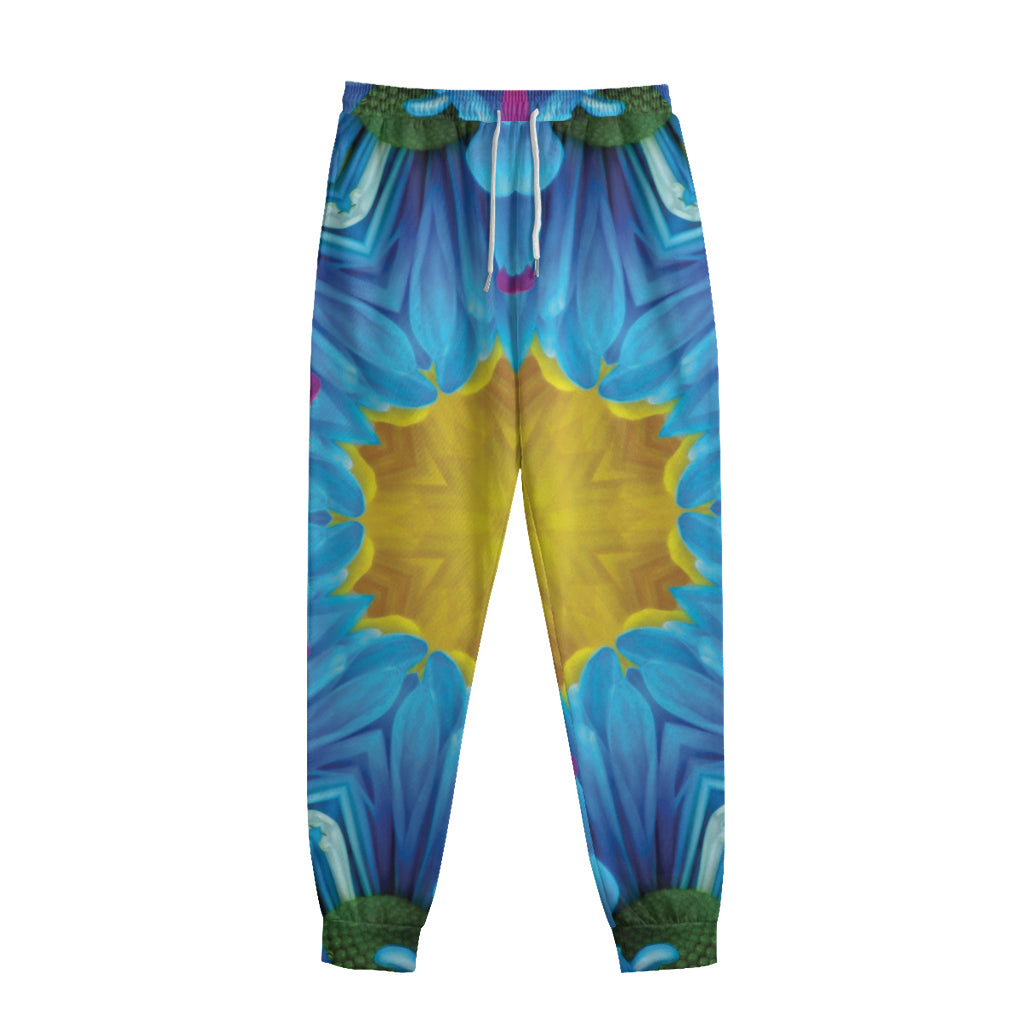 Blue And Pink Flowers Kaleidoscope Print Sweatpants