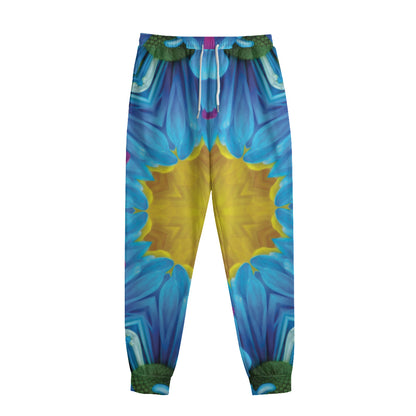 Blue And Pink Flowers Kaleidoscope Print Sweatpants