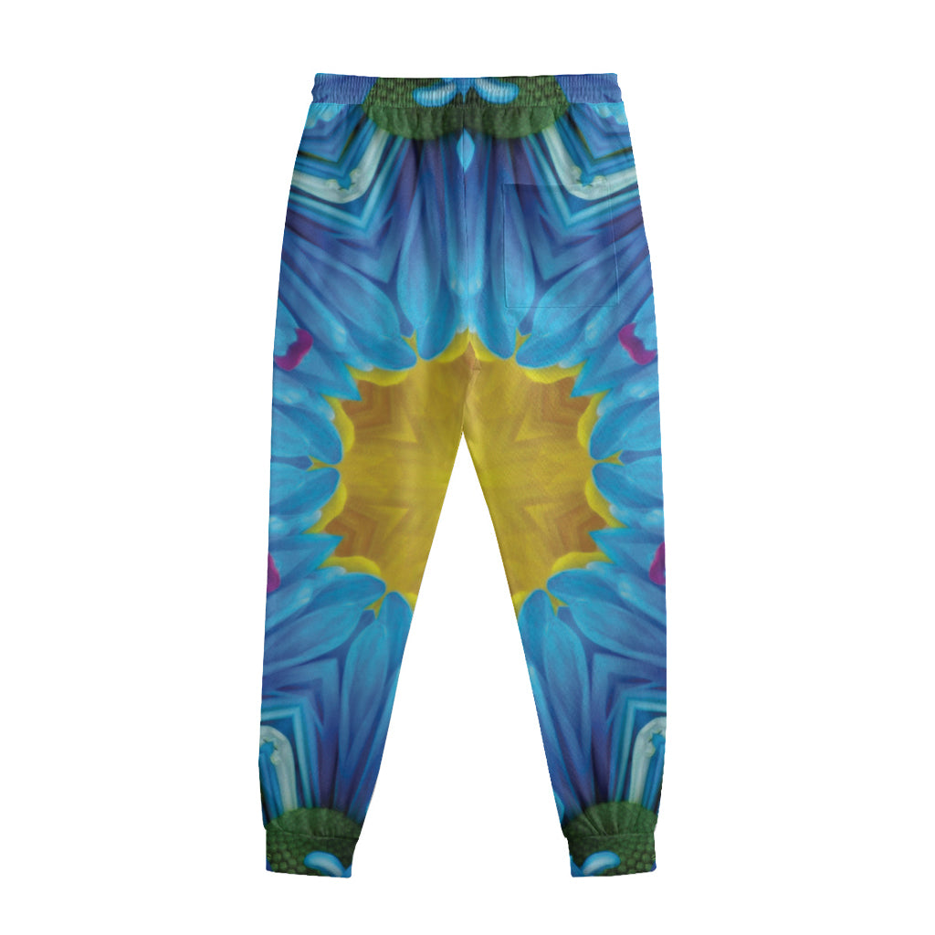 Blue And Pink Flowers Kaleidoscope Print Sweatpants