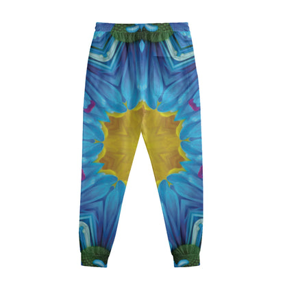 Blue And Pink Flowers Kaleidoscope Print Sweatpants