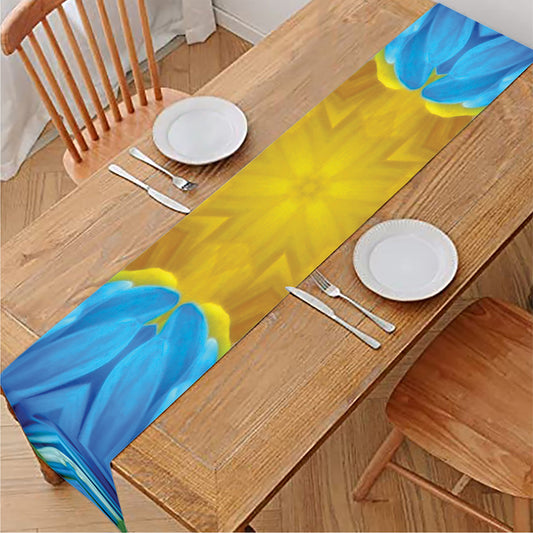 Blue And Pink Flowers Kaleidoscope Print Table Runner
