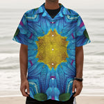 Blue And Pink Flowers Kaleidoscope Print Textured Short Sleeve Shirt