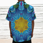 Blue And Pink Flowers Kaleidoscope Print Textured Short Sleeve Shirt