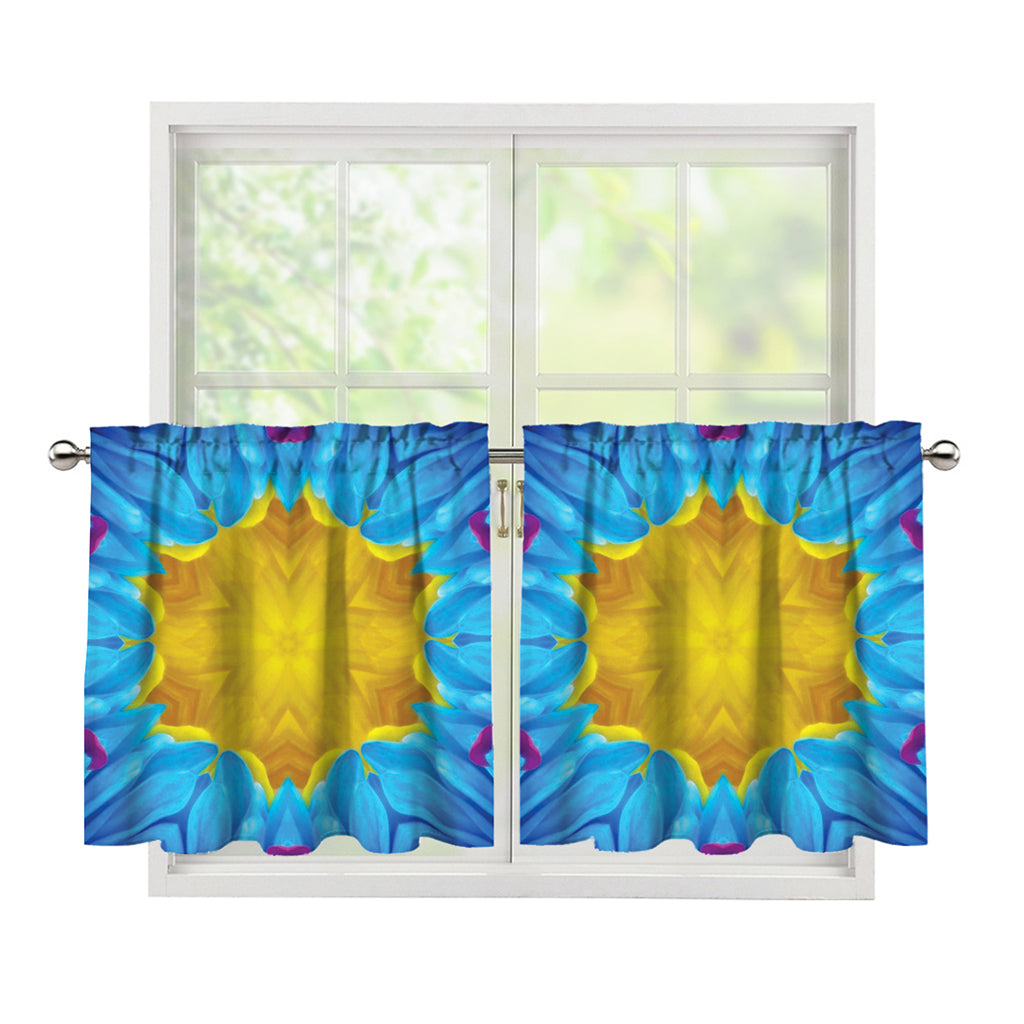 Blue And Pink Flowers Kaleidoscope Print Tier Curtains