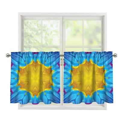 Blue And Pink Flowers Kaleidoscope Print Tier Curtains