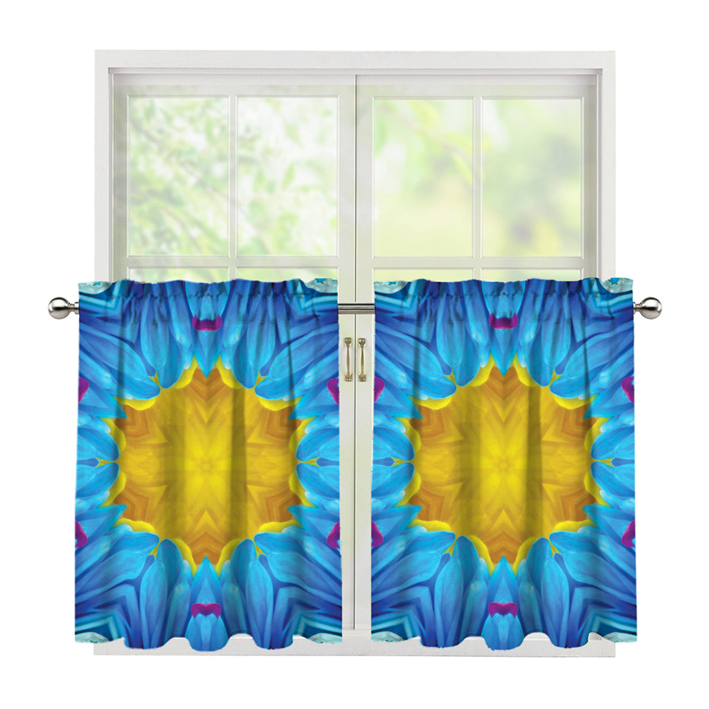 Blue And Pink Flowers Kaleidoscope Print Tier Curtains