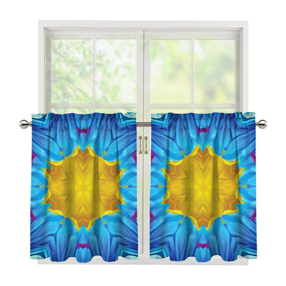 Blue And Pink Flowers Kaleidoscope Print Tier Curtains