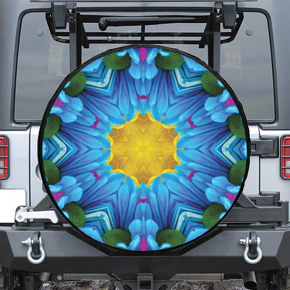 Blue And Pink Flowers Kaleidoscope Print Tire Cover