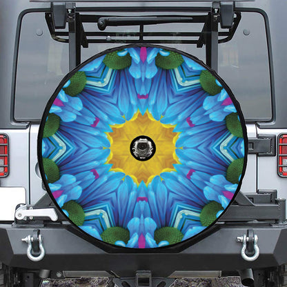 Blue And Pink Flowers Kaleidoscope Print Tire Cover With Camera Hole