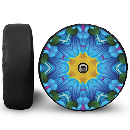 Blue And Pink Flowers Kaleidoscope Print Tire Cover With Camera Hole