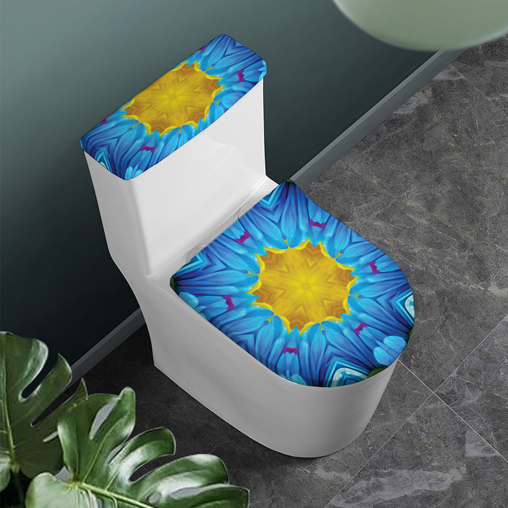 Blue And Pink Flowers Kaleidoscope Print Toilet Lid And Tank Cover Set