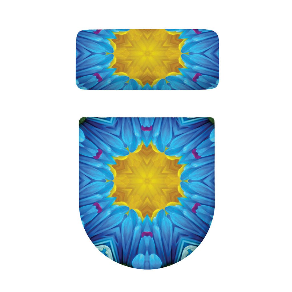 Blue And Pink Flowers Kaleidoscope Print Toilet Lid And Tank Cover Set