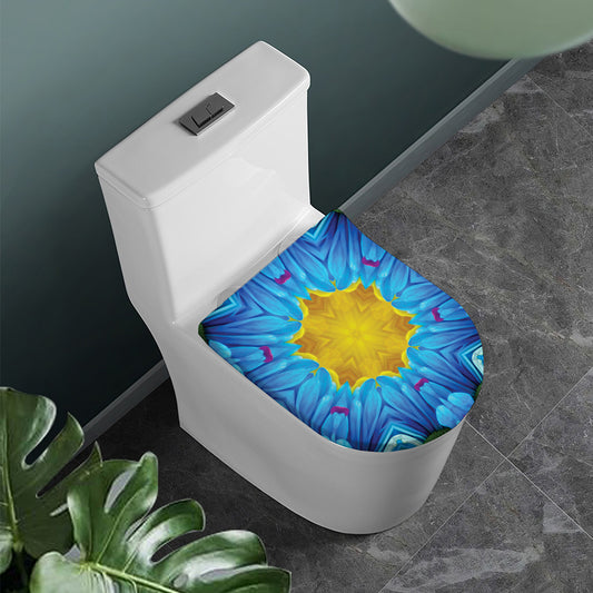 Blue And Pink Flowers Kaleidoscope Print Toilet Lid Cover