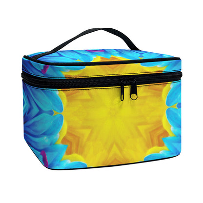 Blue And Pink Flowers Kaleidoscope Print Travel Makeup Bag