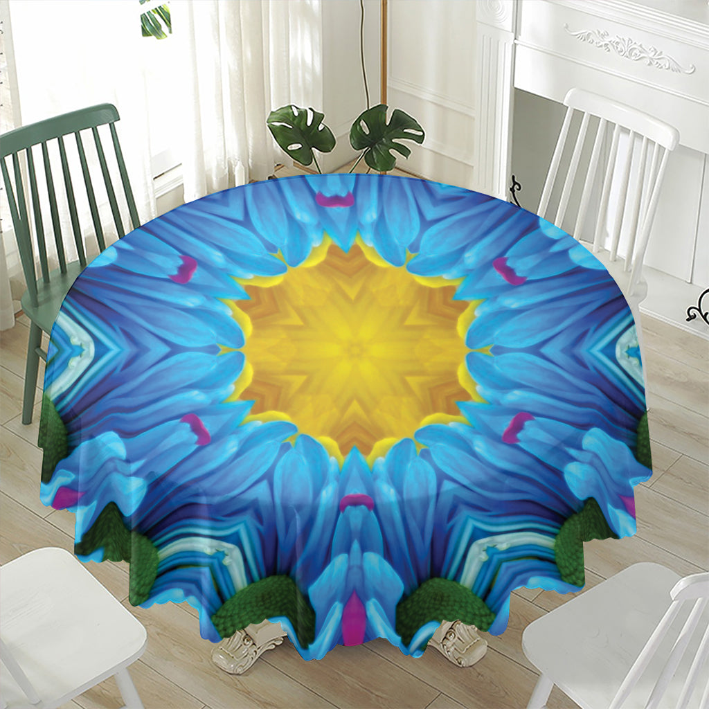 Blue And Pink Flowers Kaleidoscope Print Waterproof Round Tablecloth