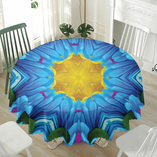 Blue And Pink Flowers Kaleidoscope Print Waterproof Round Tablecloth