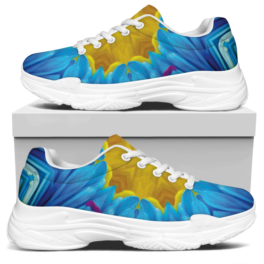 Blue And Pink Flowers Kaleidoscope Print White Chunky Shoes