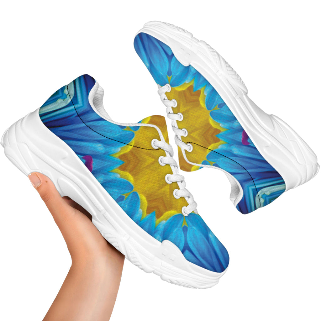 Blue And Pink Flowers Kaleidoscope Print White Chunky Shoes