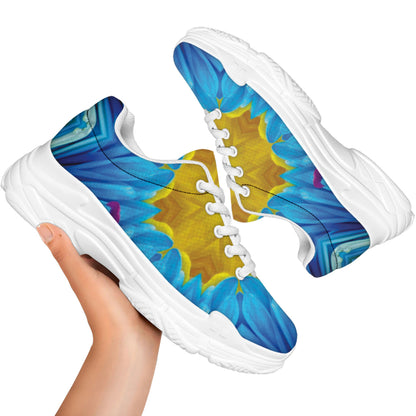 Blue And Pink Flowers Kaleidoscope Print White Chunky Shoes