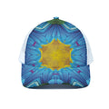 Blue And Pink Flowers Kaleidoscope Print White Mesh Trucker Hat