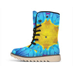 Blue And Pink Flowers Kaleidoscope Print Winter Boots