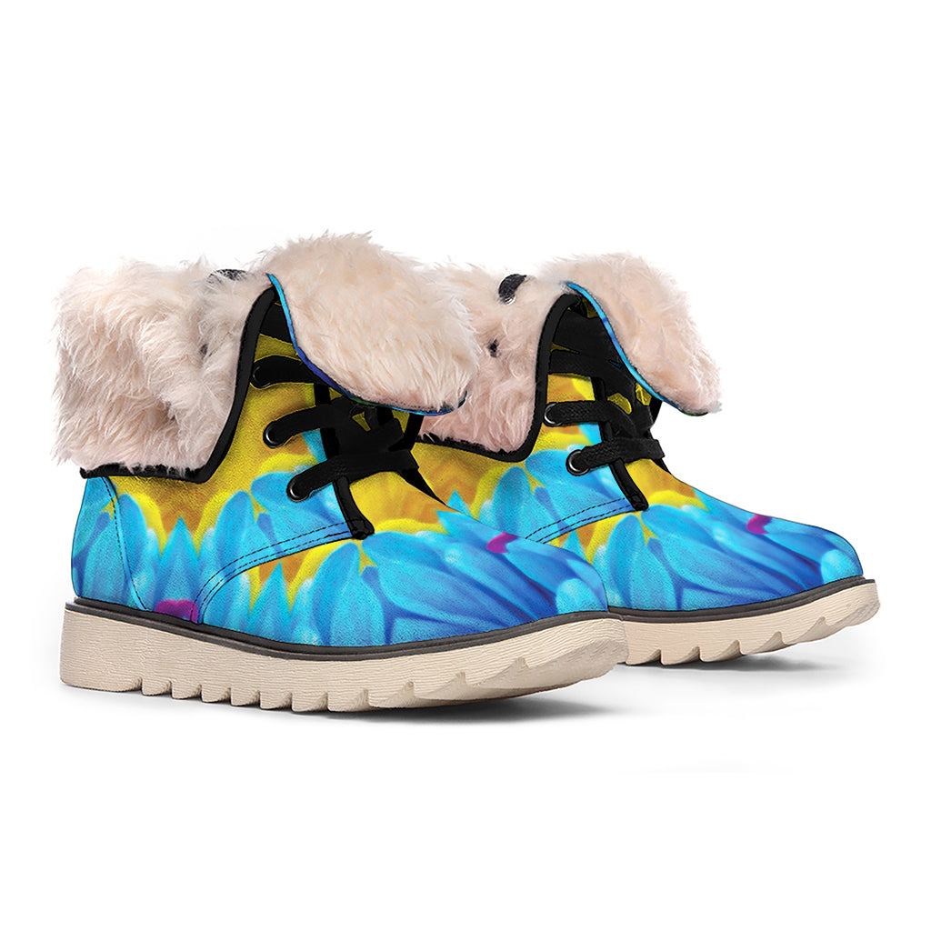 Blue And Pink Flowers Kaleidoscope Print Winter Boots