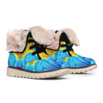 Blue And Pink Flowers Kaleidoscope Print Winter Boots