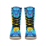 Blue And Pink Flowers Kaleidoscope Print Winter Boots