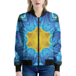 Blue And Pink Flowers Kaleidoscope Print Women's Bomber Jacket