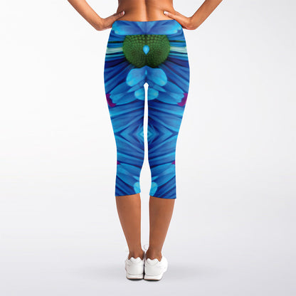 Blue And Pink Flowers Kaleidoscope Print Women's Capri Leggings