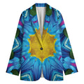 Blue And Pink Flowers Kaleidoscope Print Women's Cotton Blazer