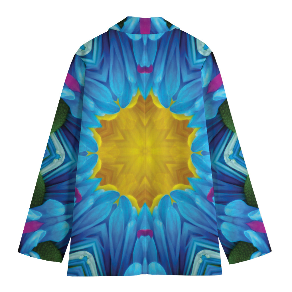 Blue And Pink Flowers Kaleidoscope Print Women's Cotton Blazer