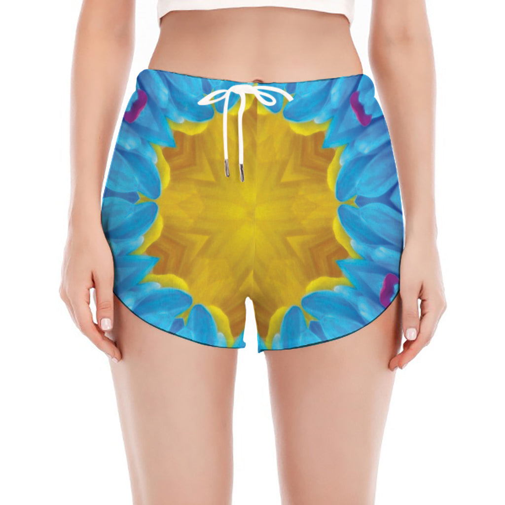 Blue And Pink Flowers Kaleidoscope Print Women's Split Running Shorts