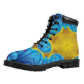 Blue And Pink Flowers Kaleidoscope Print Padded Collar Lace Up Boots