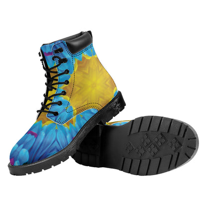 Blue And Pink Flowers Kaleidoscope Print Work Boots