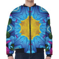Blue And Pink Flowers Kaleidoscope Print Zip Sleeve Bomber Jacket
