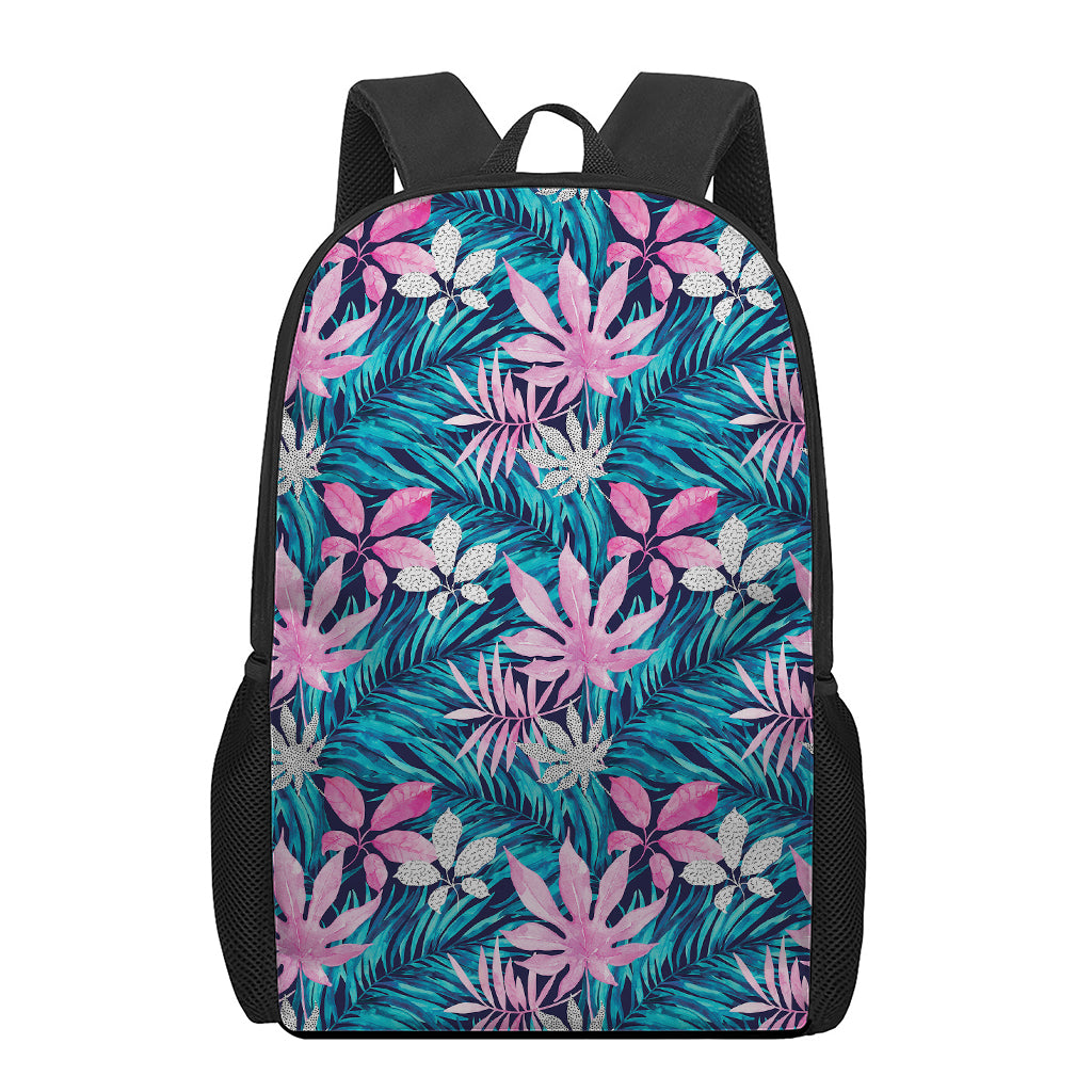 Blue And Pink Watercolor Hawaiian Print 17 Inch Backpack