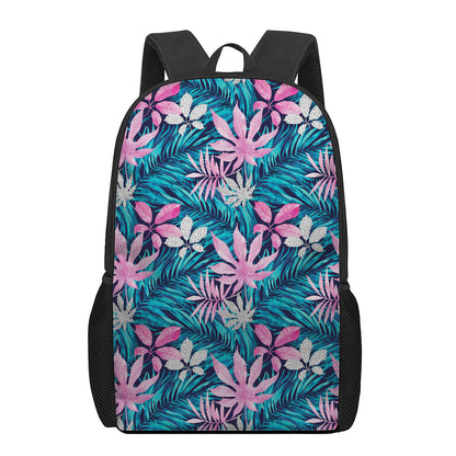 Blue And Pink Watercolor Hawaiian Print 17 Inch Backpack